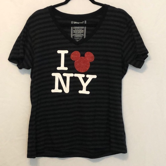 Disney I Love NY Gray Striped V-neck Top - XL - Picture 3 of 4